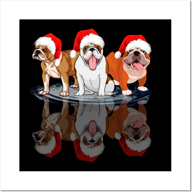 Shadow Bulldog Dog Christmas Sweatershirt Cute Bulldog Santar Hat Gift T-Shirt Wall Art by kimmygoderteart